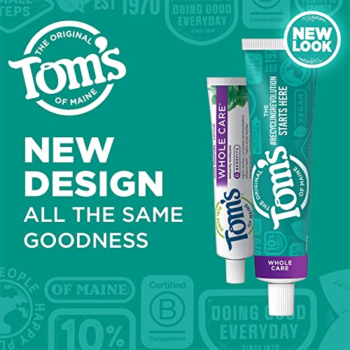 Tom's of Maine Whole Care Natural Toothpaste with Fluoride, Peppermint - Refreshing Mint Flavor, Oral Care for Daily Use