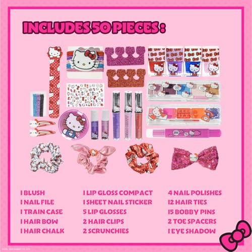 Hello Kitty Townley Girl Train Case Cosmetic Makeup Set for Girls Ages 6+ Perfect for Parties & Makeovers