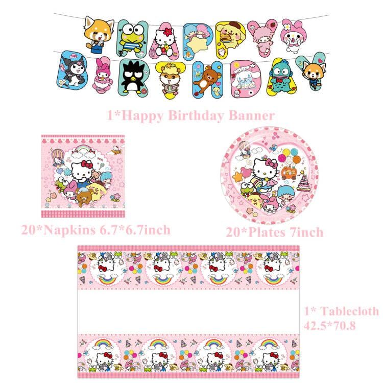 Keroppi Kitty Melody Birthday Party Supplies for Kids Celebrations
| Kawaii Party Tableware with Happy Birthday Banner