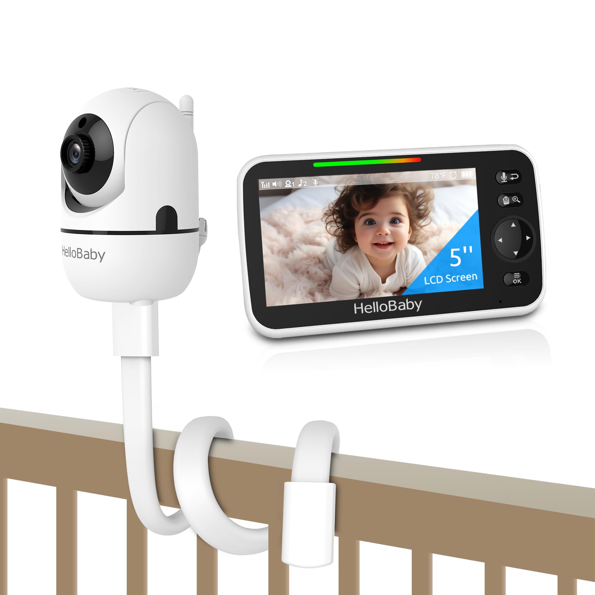 HelloBaby Wall Mounted Baby Monitor No WiFi, Crib Camera for Parents with 30-Hour Battery, Audio Monitoring with Camera