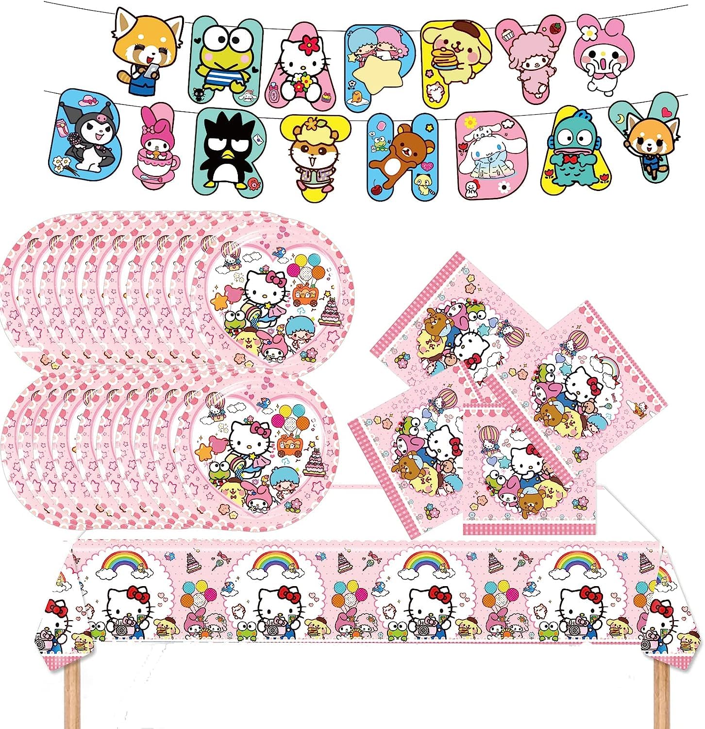 Keroppi Kitty Melody Birthday Party Supplies for Kids Celebrations
| Kawaii Party Tableware with Happy Birthday Banner